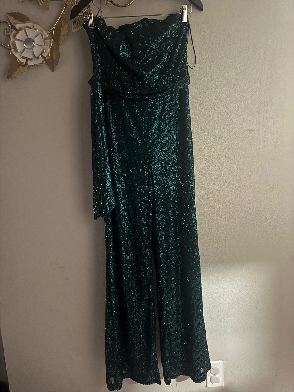 Versona Emerald Green Sequin Strapless Jumpsuit